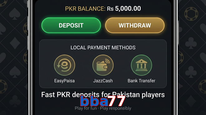 Deposit and withdrawal screen with PKR methods